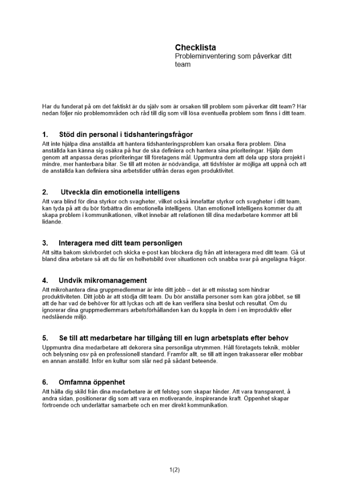 Checklista probleminventering som påverkar ditt team