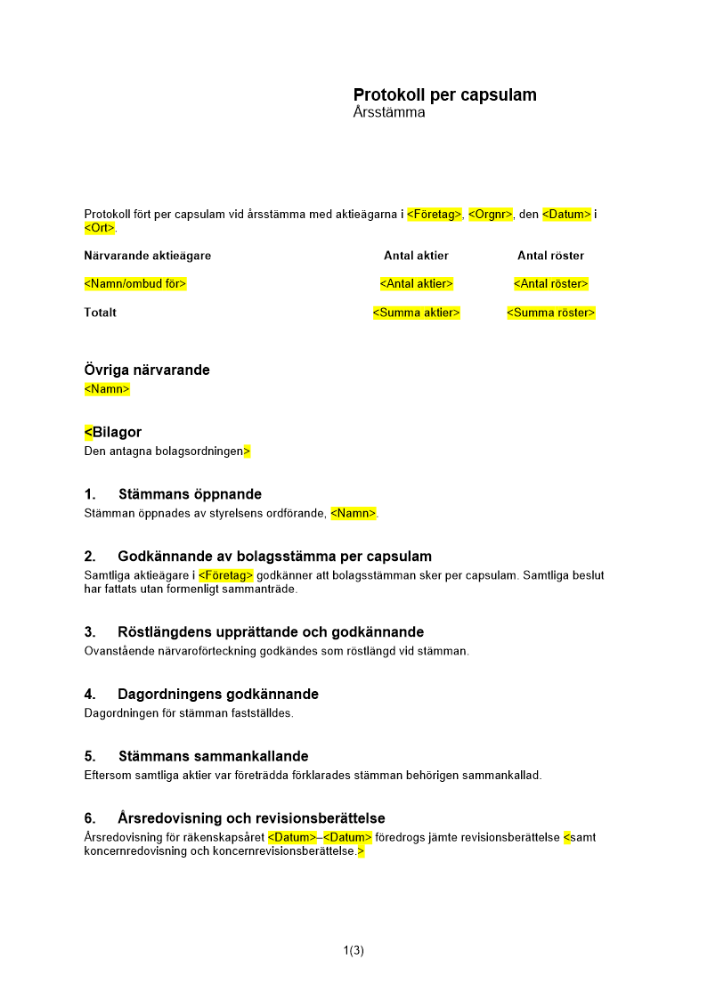 Protokoll från årsstämma - Privat (Per capsulam)