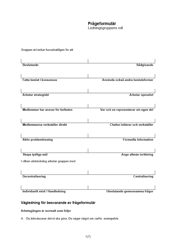 Frågeformulär - ledningsgruppens roll