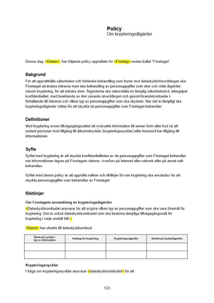 Policy om krypteringsåtgärder