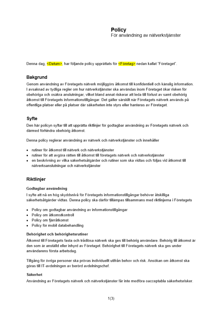 Policy för användning av nätverkstjänster