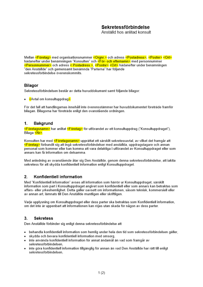 Sekretessförbindelse - Anställd hos anlitad konsult