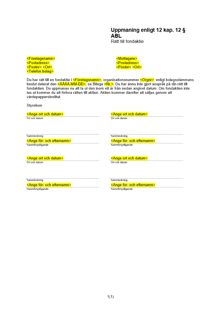 Uppmaning enligt 12 kap 12 _ ABL
