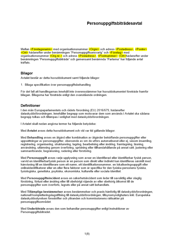 Personuppgiftsbiträdesavtal