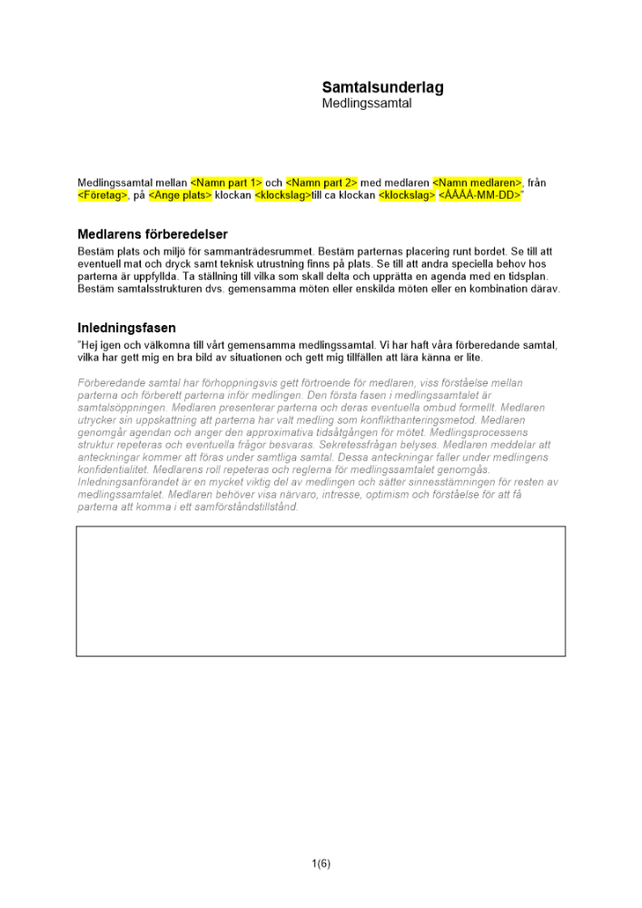 Samtalsunderlag medlingssamtal