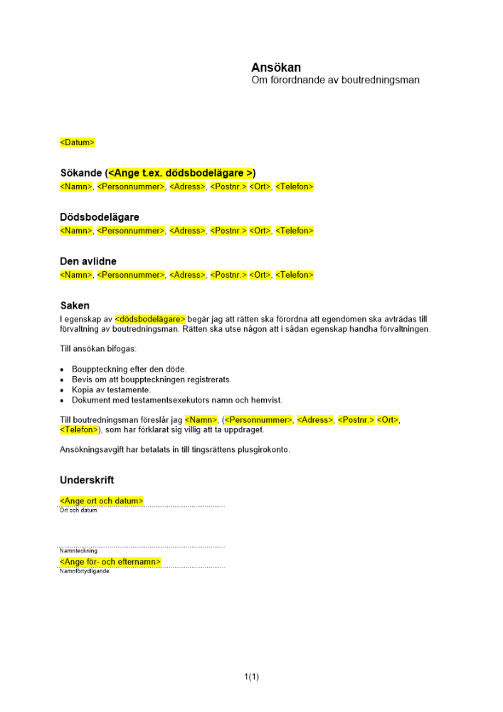 Ansökan om förordnande av boutredningsman