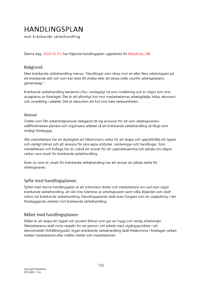 Handlingsplan mot kränkande särbehandling