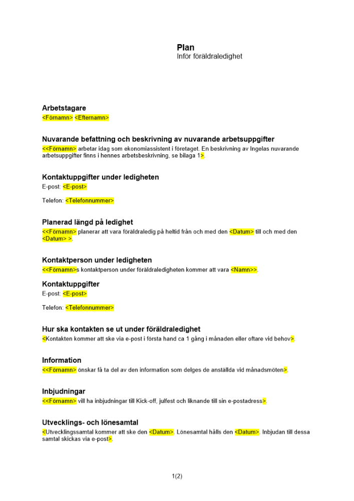 Plan inför föräldraledighet