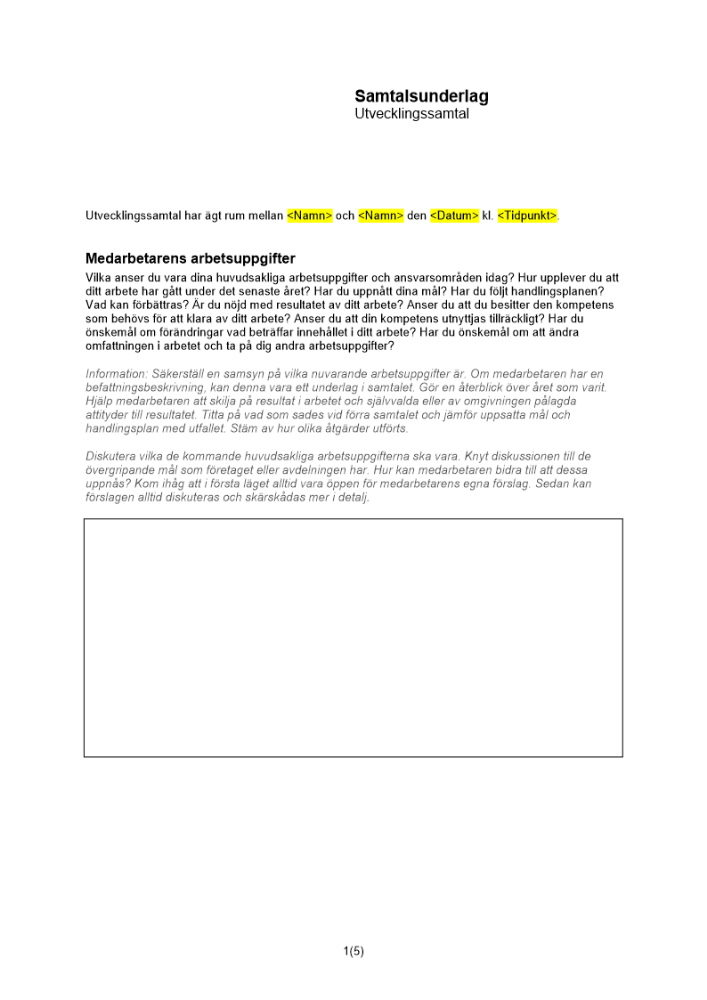 Samtalsunderlag utvecklingssamtal - förenklad