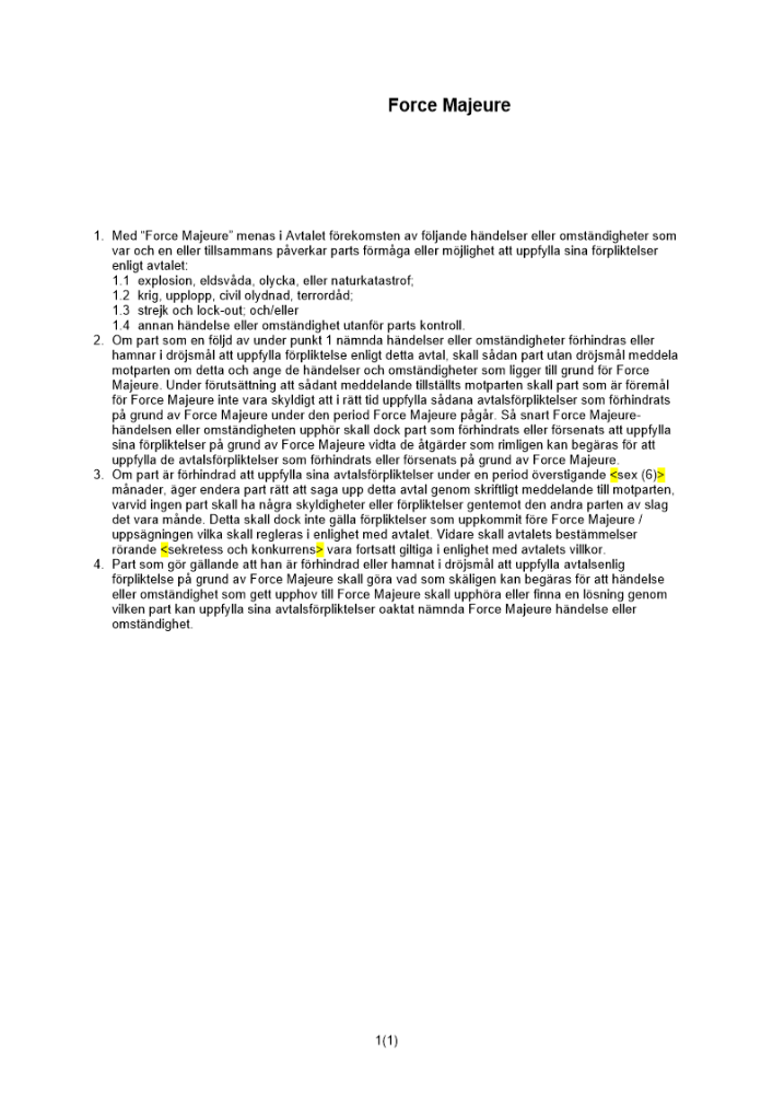 Force Majeure-klausul (omfattande)