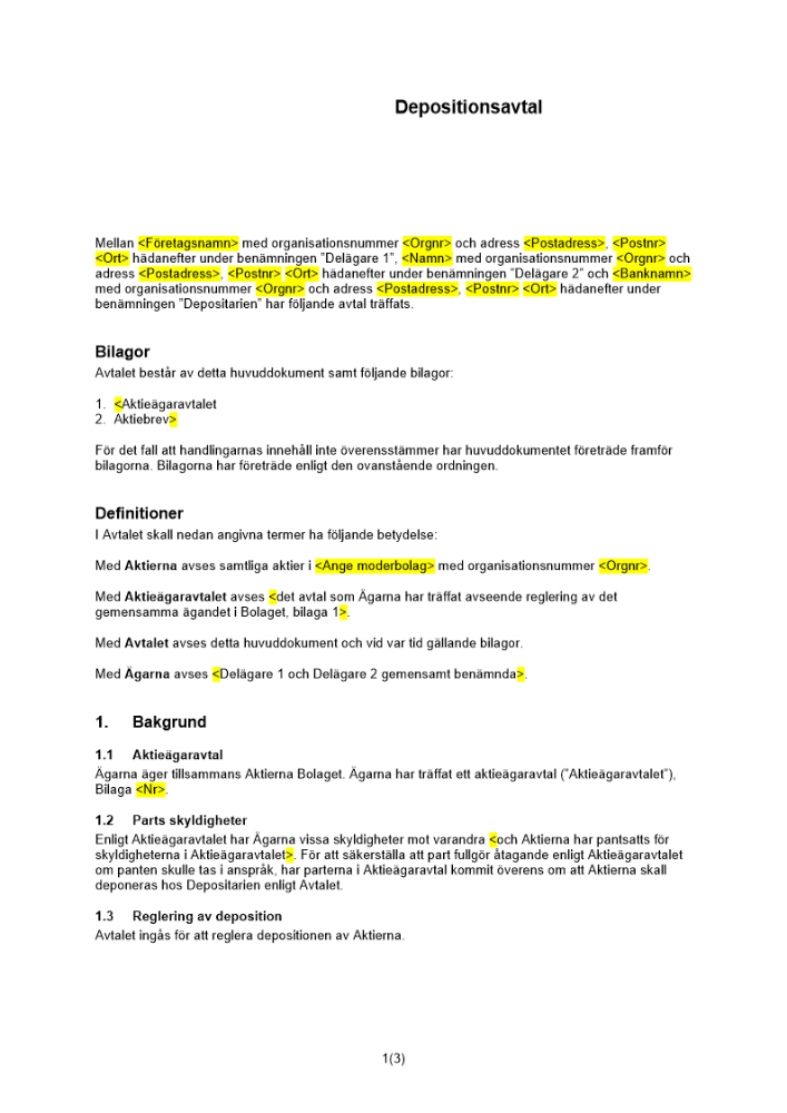 Depositionsavtal (Aktier)