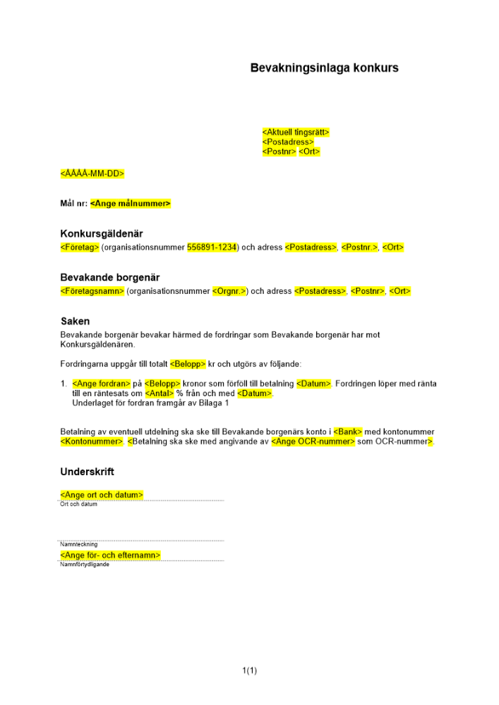 Bevakningsinlaga i konkurs