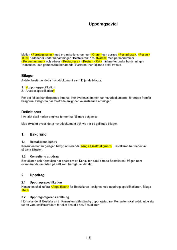 Uppdragsavtal (kort)