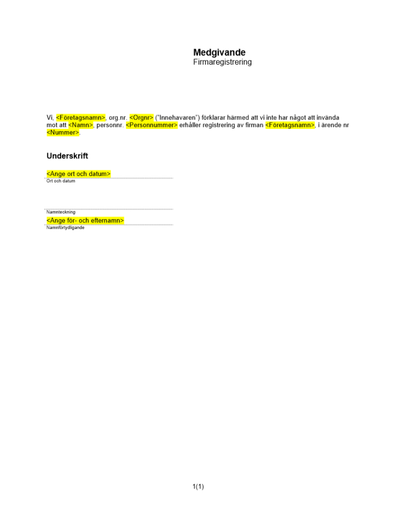 Medgivande till firmaregistrering