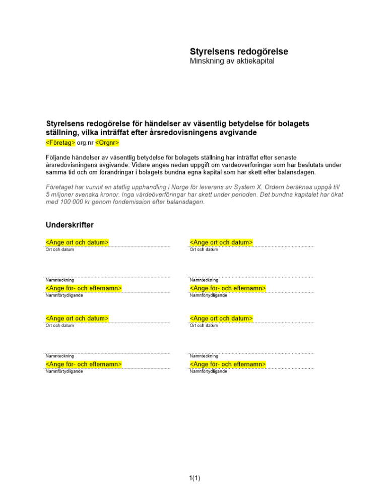Styrelsens redogörelse enl 20 kap 12 § ABL (Minskning)