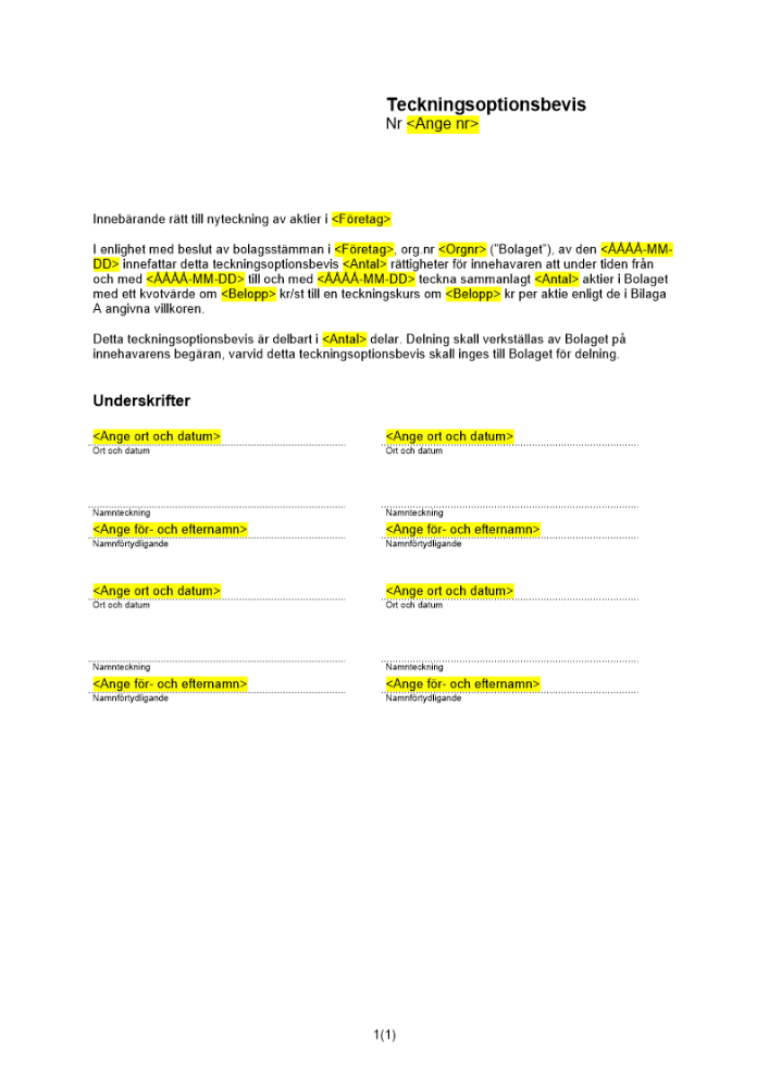 Teckningsoptionsbevis