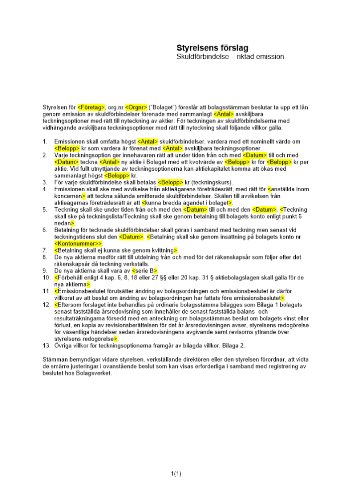 Riktad emission (kontant) - Publikt avstämningsbolag
