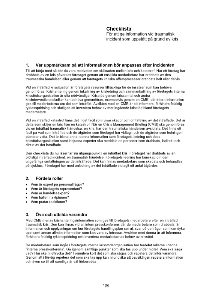 Checklista information kris traumatisk incident