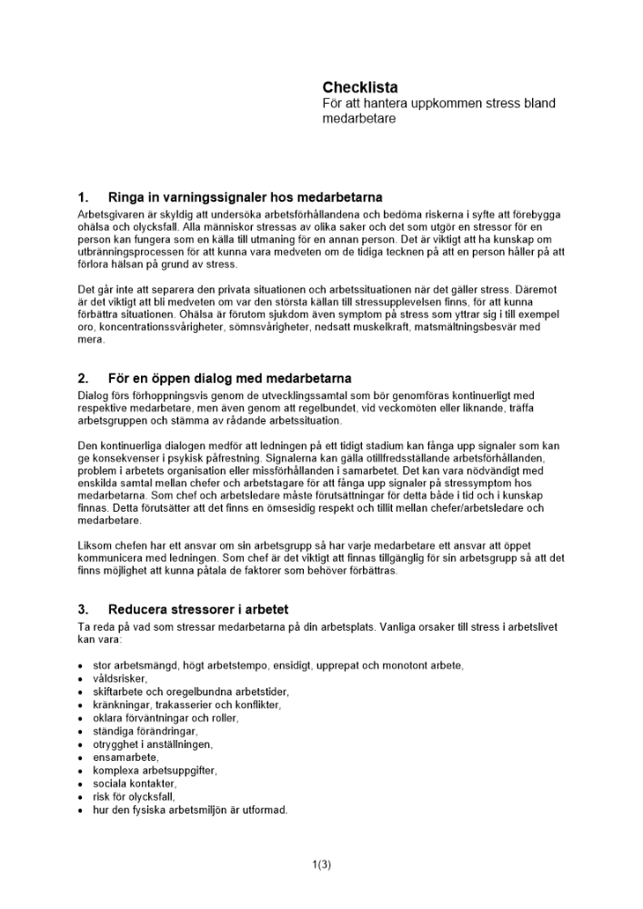 Checklista hantera uppkommen stress