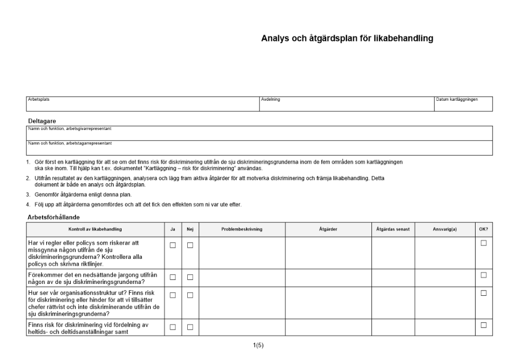 Analys- och åtgärdsplan för likabehandling