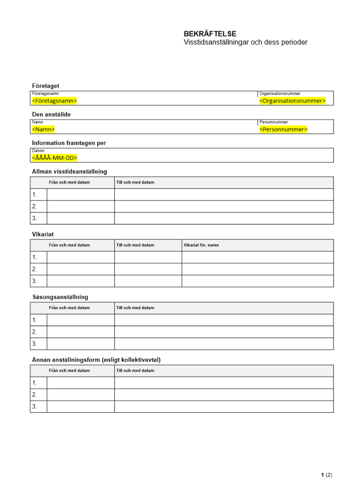 Bekräftelse på visstidsanställningar