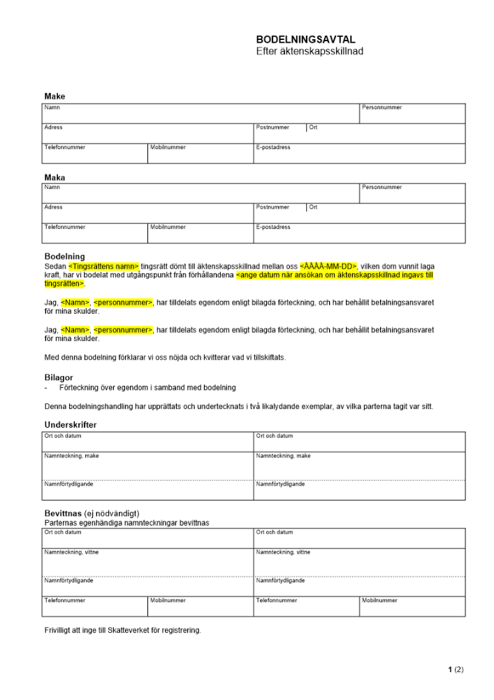 Bodelning - Efter äktenskapsskillnad