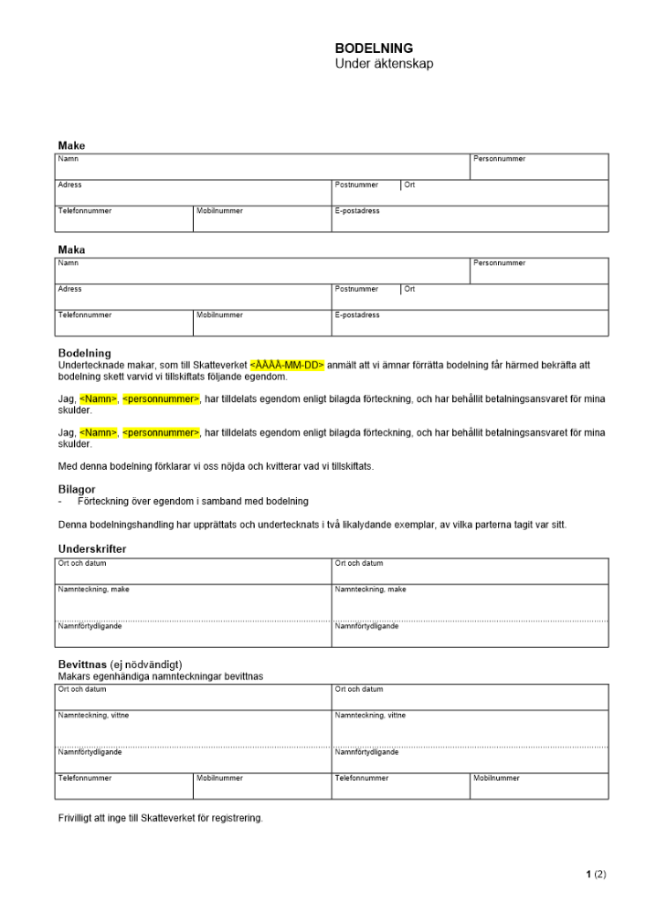 Bodelning - Under äktenskap