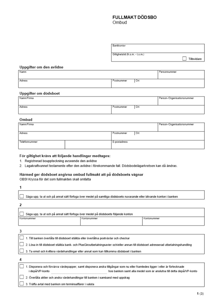 Fullmakt - Dödsbo