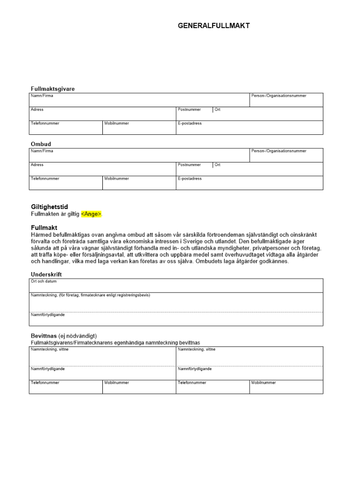 Generalfullmakt