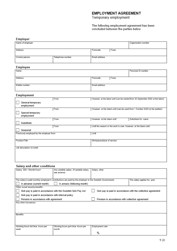 Employment agreement - Temporary employment