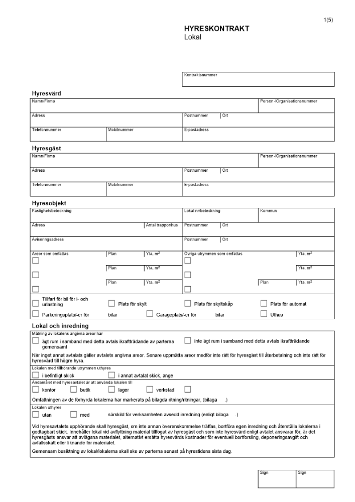 Hyreskontrakt - Lokal