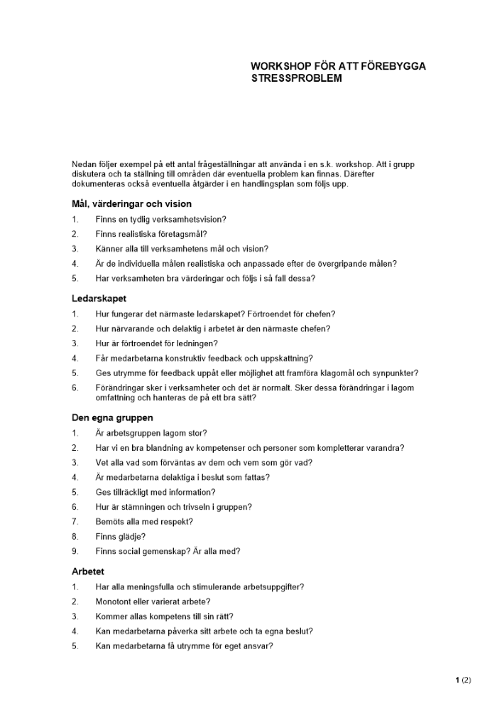 Identifiera och förebygga stress - Workshop och diskussionsunderlag