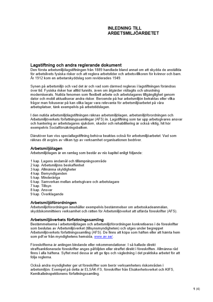 Inledning till arbetsmiljöarbetet