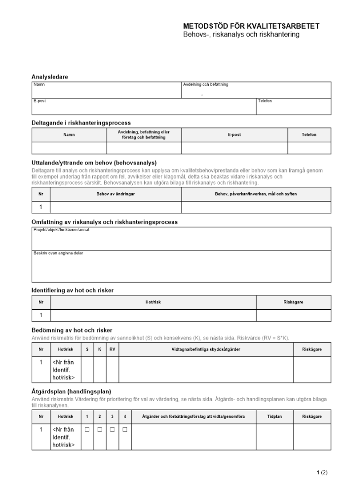Metodstöd behovs-, riskanalys och riskhantering