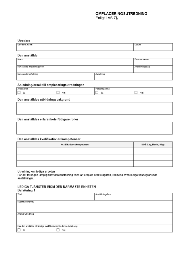 Omplaceringsutredning enligt LAS 7§