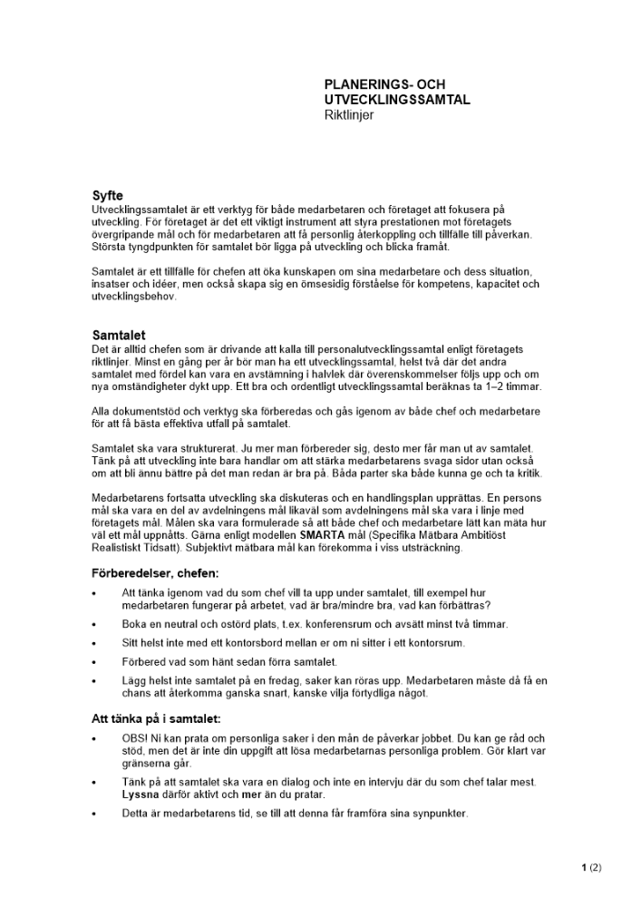Planerings- och utvecklingssamtal - Riktlinjer