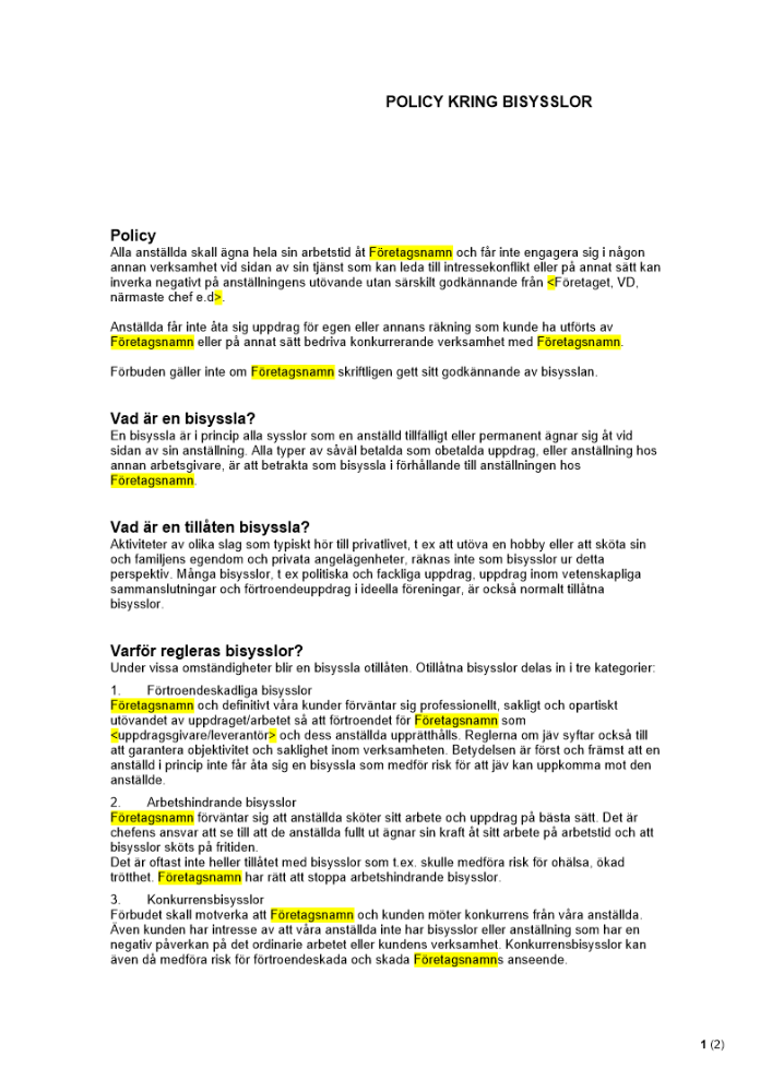 Policy kring bisysslor