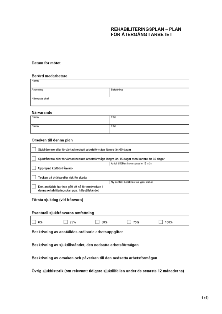 Rehabiliteringsplan – plan för återgång i arbetet