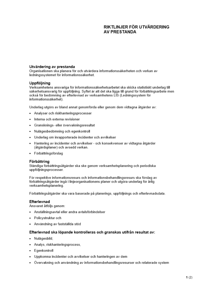 Riktlinjer - Utvärdering av prestanda