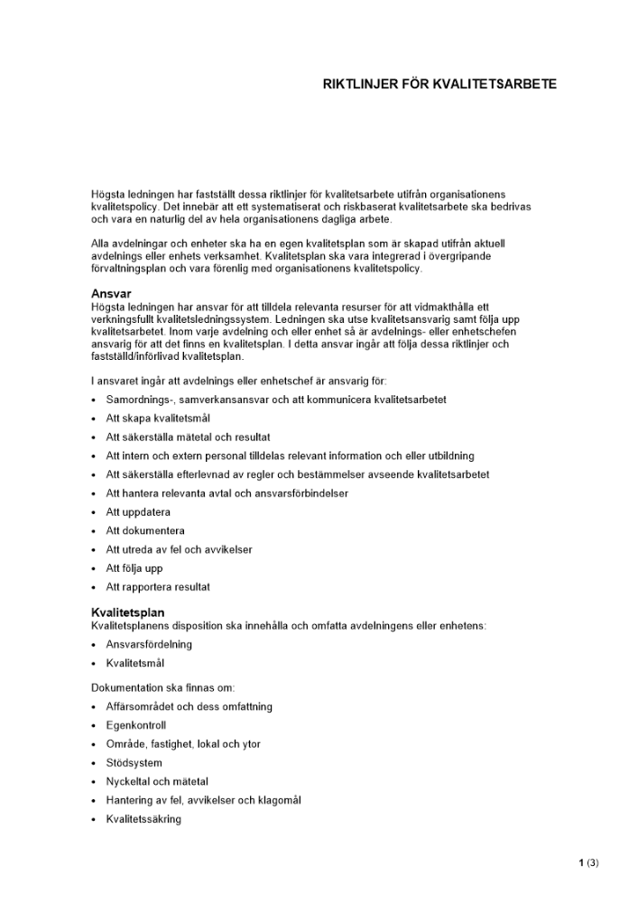 Riktlinjer för kvalitetsarbete