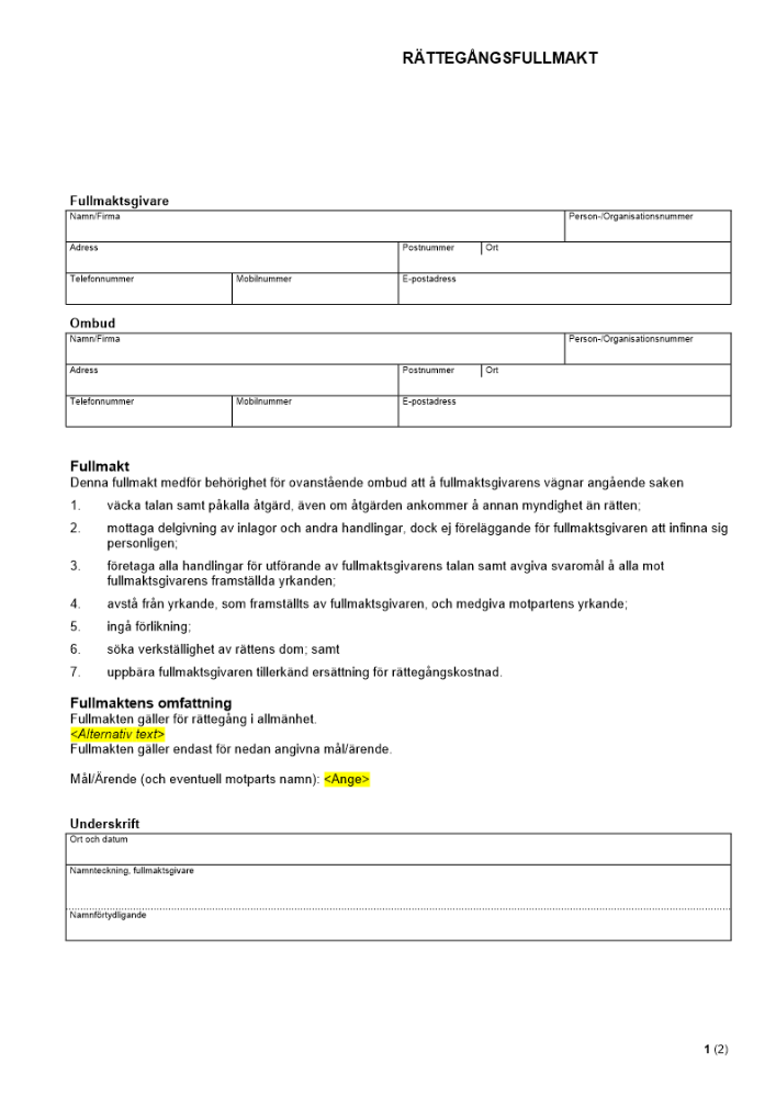 Rättegångsfullmakt