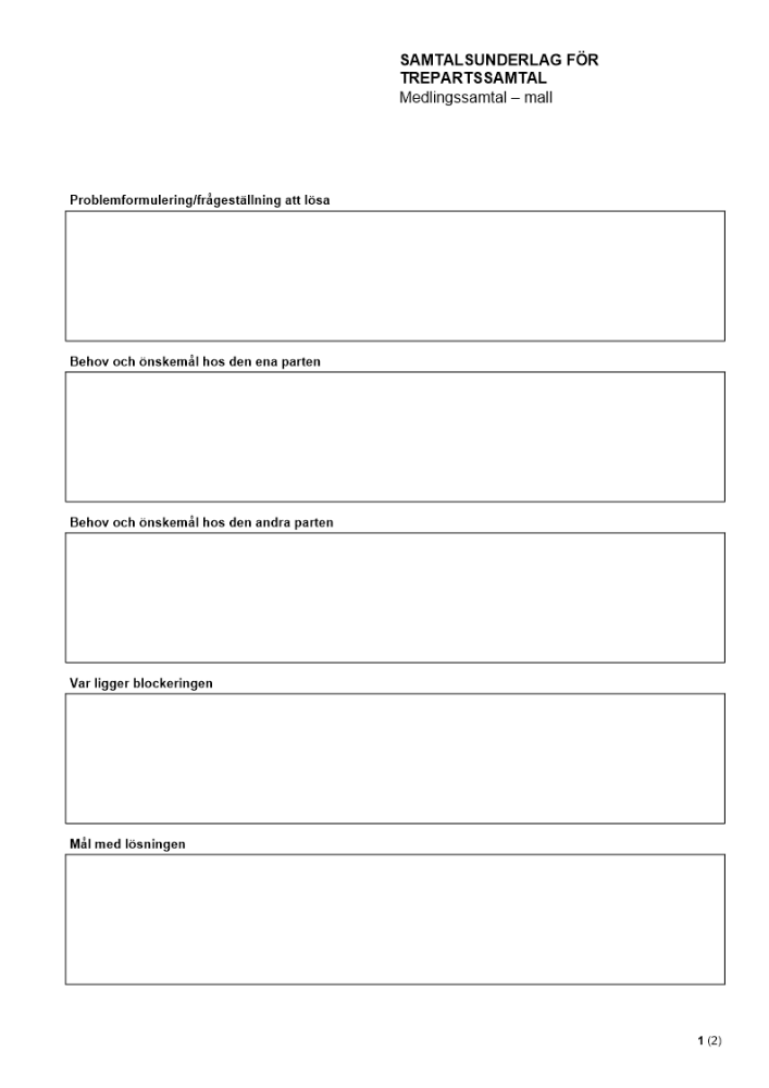 Samtalsunderlag för trepartssamtal, medlingssamtal - mall