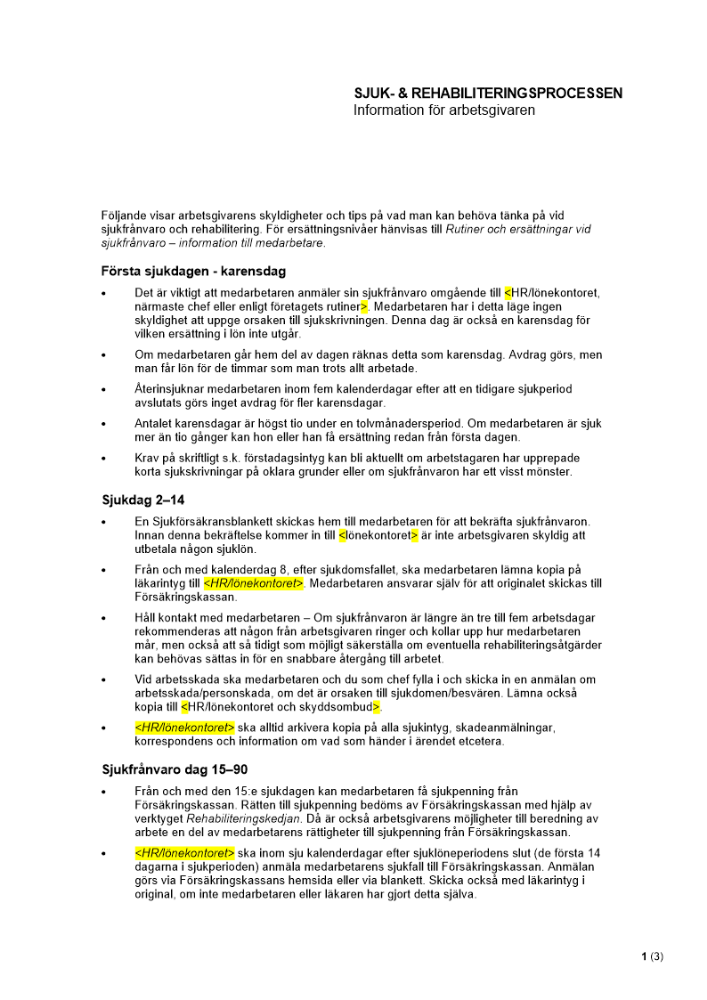 Sjuk- och rehabiliteringsprocessen - För arbetsgivaren