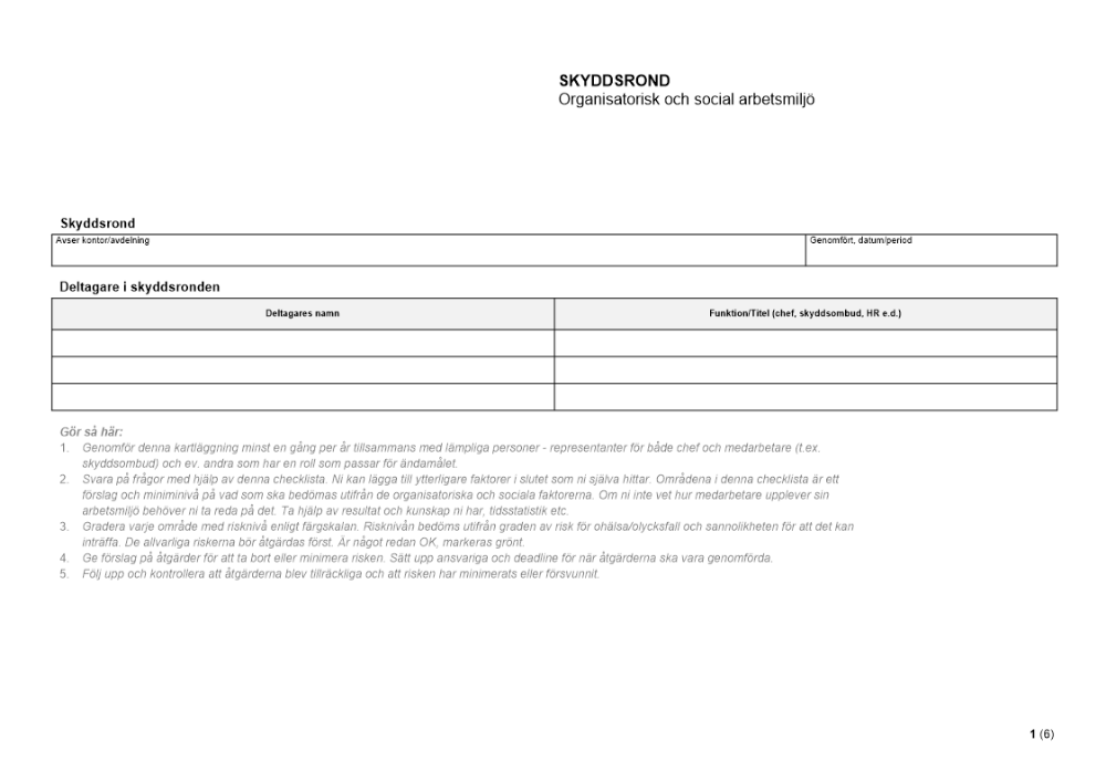 Skyddsrond - Organisatorisk och social arbetsmiljö